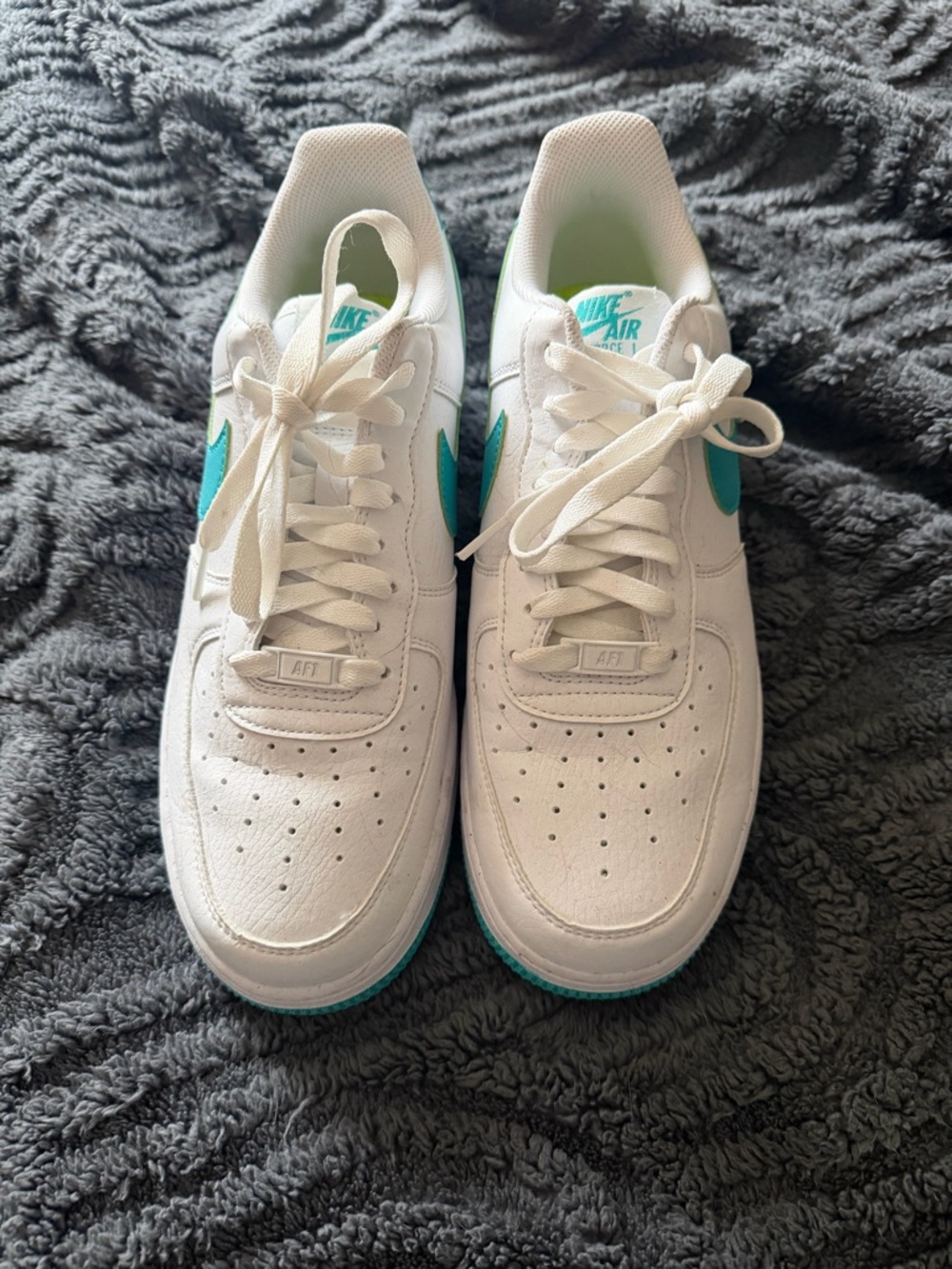 Nike White Sneakers with Teal Swoosh